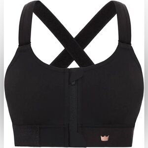 SheFit Flex Sports Bra – Onyx Black – Size 3Luxe – Front Zip, Adjustable